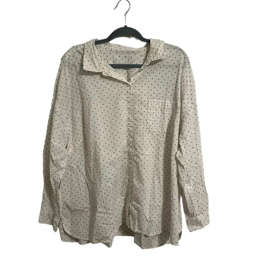 J.Jill White And Black Polka Dot Button Down Oversized Blouse